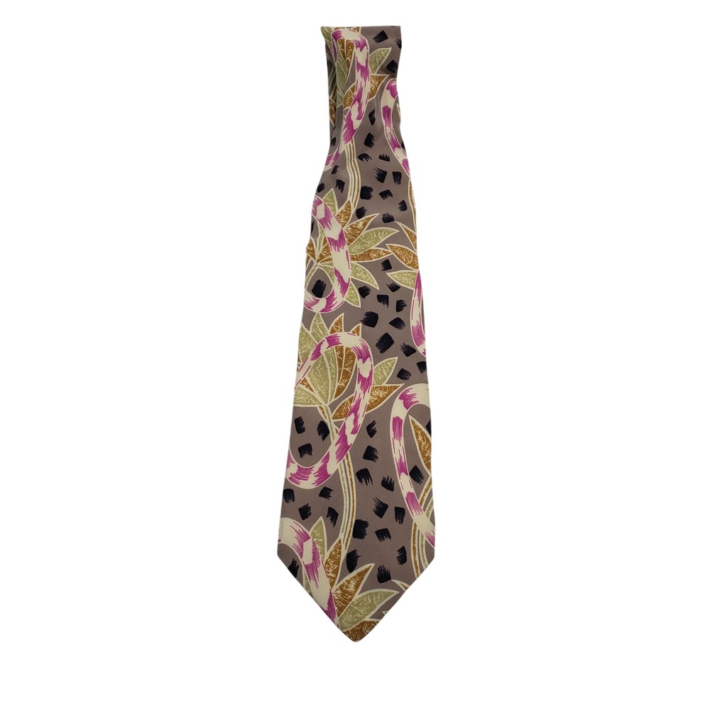 Pierre Balmain Mens Abstract Floral Silk Tie OS Brown Pink Green